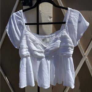 Hollister White Ruffle Peplum Blouse Size M